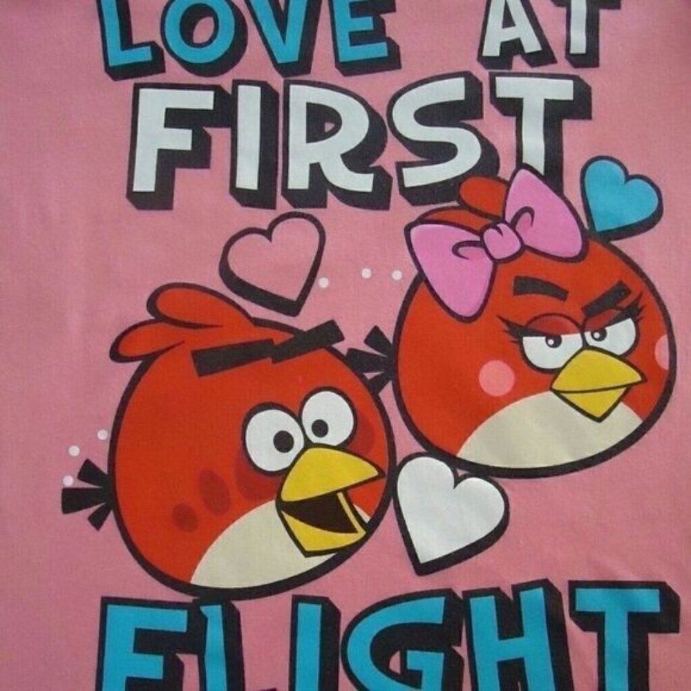 Angry Birds Love At First Flight Pink Tee Shirt Cotton Youth Size Medium